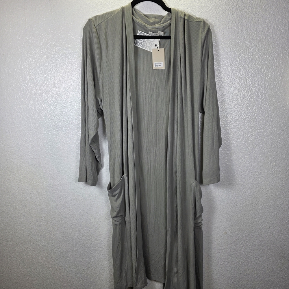 Barefoot Dreams Malibu Collection Ultra Soft Rib Piped Robe Harbor Haze Size XL